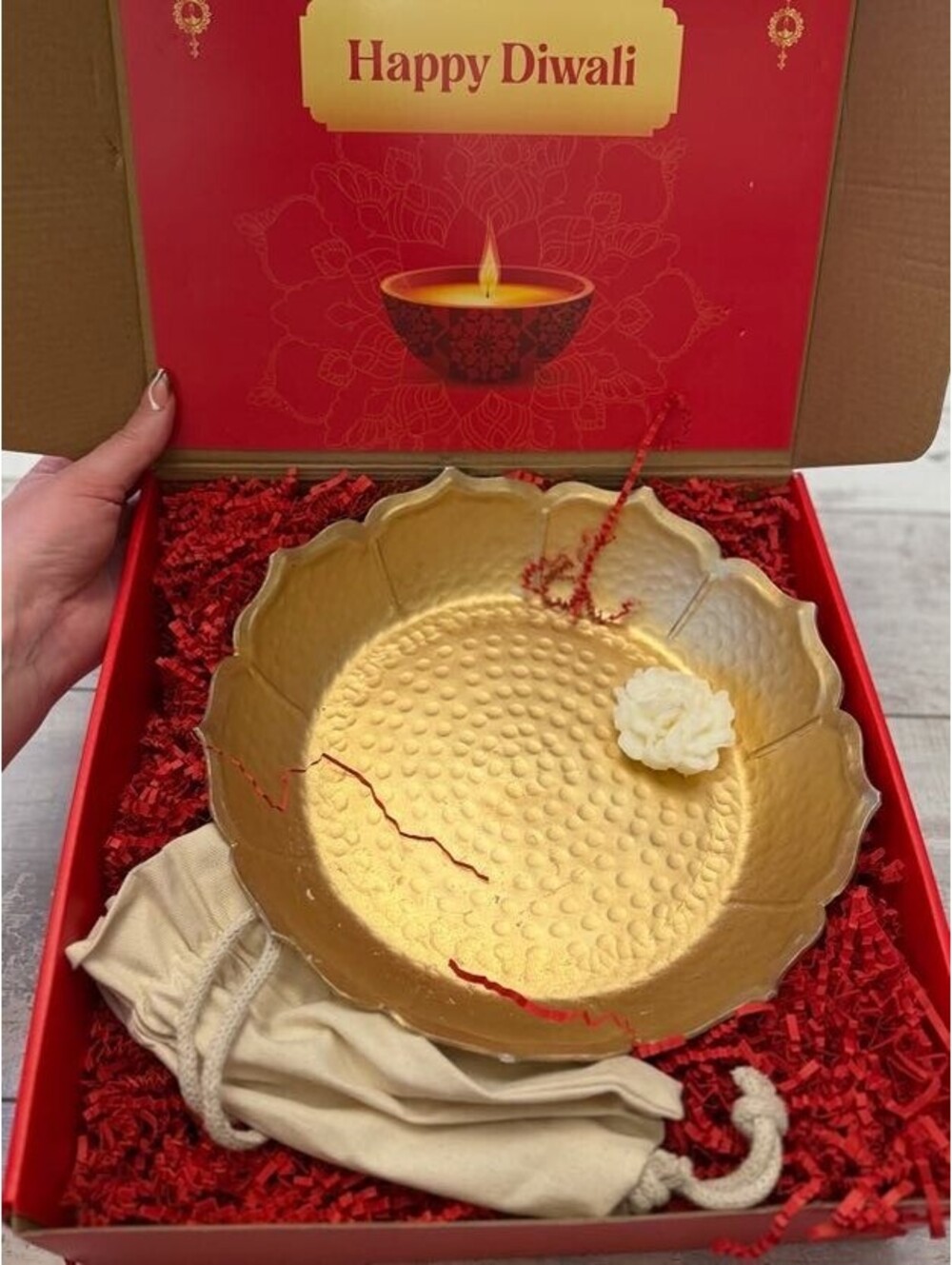 Royal Happy Diwali Gold Lotus Serving Bowl Gift Box New